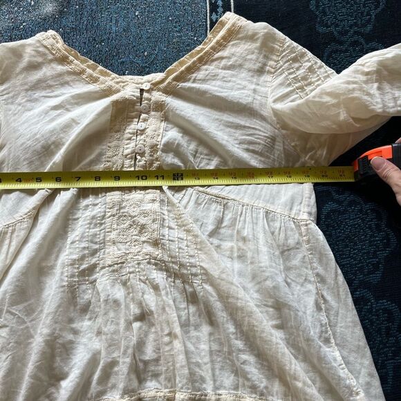 Johnny Was Cream Cuffed Sleeve Pleated Blouse SZ M Ribbed Luxury CottageCore Y2K - Picture 13 of 14